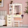 Fredees Vanity Desk with Mirror and Lights, Vanity Dressing Table with 5 Drawers and Cushioned Stool, Makeup Vanity Set with Charging Station - 4 of 4