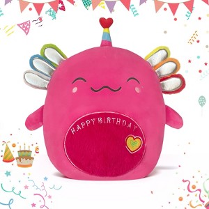 TITQWOP 14" Birthday Axolotl Plush Pillow Pink Axolotl Stuffed Animal Plush Toy Cute Soft Plushie Doll Happy Birthday Gifts for Kids Boys Girs - 1 of 4