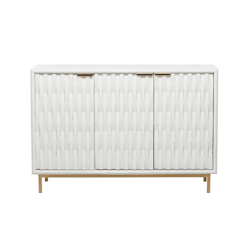 Contemporary Carved Woven Pattern Wood 3 Door Cabinet White - Olivia &#38; May, 3 of 18