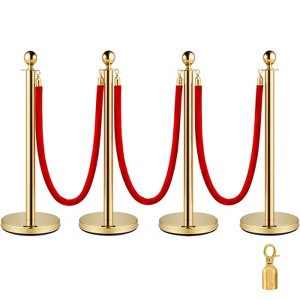 VEVOR 4PCS Gold Stanchion Posts Queue, 38 Inch Red Velvet Rope, Crowd Control Barriers Queue Line Rope, Barriers for Party Supplies, Gold - 1 of 4