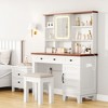 Farmhouse Vanity Desk with Mirror, LED Lights and Charging Station, Makeup Table With 2 Drawers and Cushioned Stool for Bedroom Dressing Room - 3 of 4