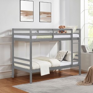 NicBex Bunk Bed,Wood Bunk Bed Frame with Ladder and High Guardrail,Twin Size Bed Frame for Kids Teens,No Box Spring Needed - 1 of 4