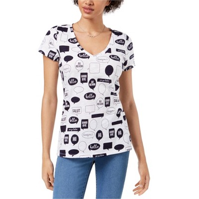 maison Jules Womens Chat Bubbles Hello Graphic T-Shirt