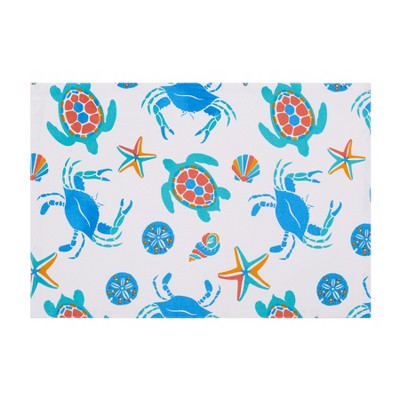 C&F Home Caraway Coral Placemat Set of 6 Blue Seaturtle Crab & Starfish Print