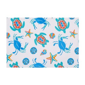 C&F Home Caraway Coral Placemats Set of 6 Blue Seaturtle Crab & Starfish Print, 14" x 20" - 1 of 4