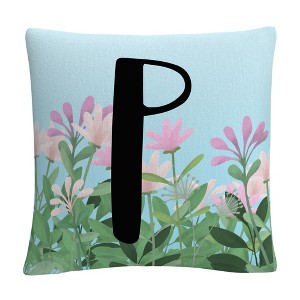 Pink Floral Garden Letter Illustration By Abc 16 X 16 Decorative Throw Pillow by Trademark Fine Art - 1 of 4