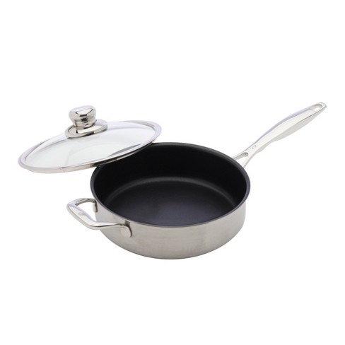9.5-Inch Deep Frying Pan Square with Glass Lid Stainless Steel Fry