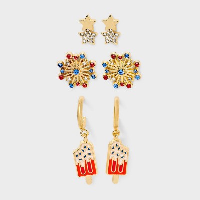SUGARFIX by BaubleBar Americana Glow Statement Earrings - White/Red/Gold