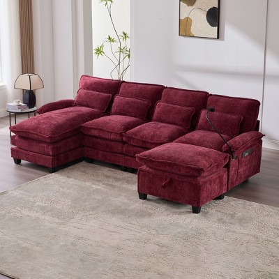 106" Chenille Modular Sectional Sofa with Chaise Lounge and Ottoman, U-Shaped Sleeper Cloud Couch for Living Room or Apartment–The Pop Home