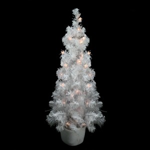 Northlight 3.5' x 18'' Pre-Lit Potted Flocked White Tinsel Artificial Christmas Tree - Clear Lights - 1 of 1