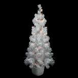 Northlight 3.5' x 18'' Pre-Lit Potted Flocked White Tinsel Artificial Christmas Tree - Clear Lights