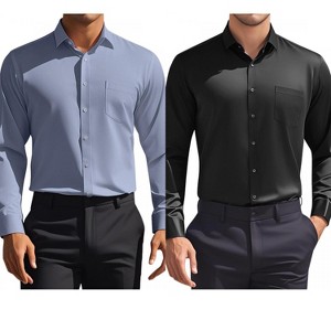 INSPIRE CHIC Men's Solid Long Sleeves Regular Fit Business Button Down Dress Shirts 2 Packs - 1 of 4