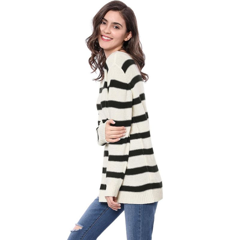 Allegra K Women's Long Sleeves Drop Shoulder Loose Striped Sweater, 5 of 8