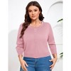 YESFASHION Women Plus Size Cardigan Round Neck Button Down 3/4 Sleeve Top Solid Casual Cardigan - 2 of 4