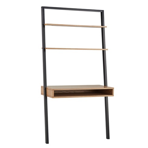 Portay 38 Leaning Desk Ladder Shelves Two Tone Black Oak Brown
