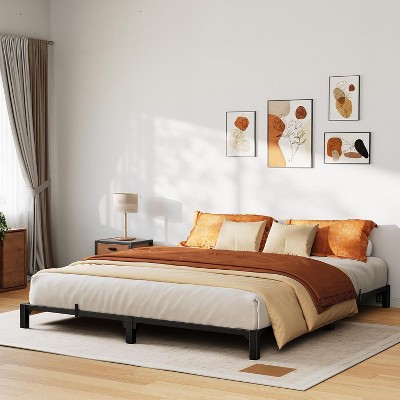 homfan Bed Frame, High Platform Bed Frame, Queen Size with Storage Space, Heavy Duty Steel Slat Support, No Screws Needed, Easy Assembly