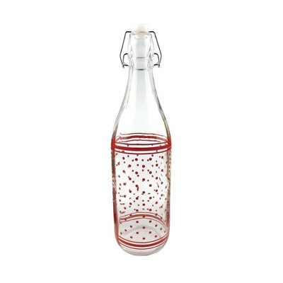 Transpac Glass Red Dots and Stripes Water Bottle Home Decorations Spring