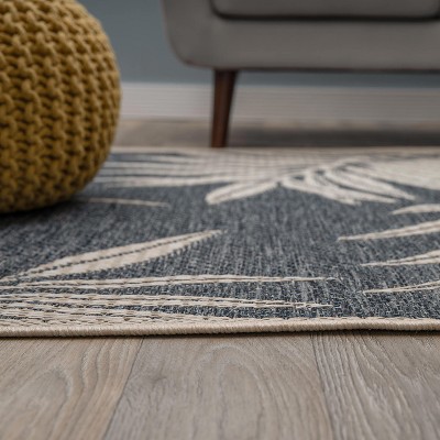 Blue and Beige Floral Synthetic 5' x 7' Area Rug