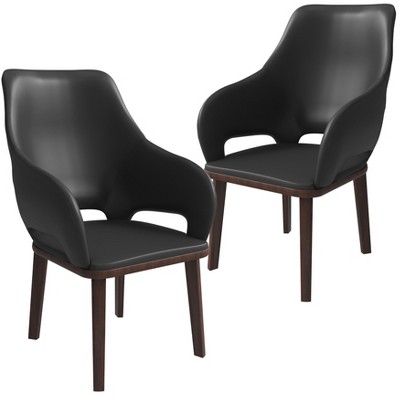 LeisureMod Dining Chair Upholstered in Leather with Rubberwood Base and Legs Vivara Collection Set of 2