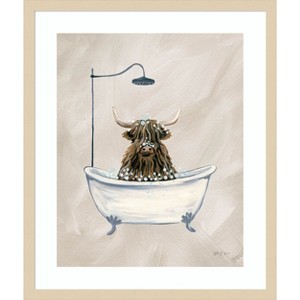 Amanti Art Highland Cow in Tub Texture by Yvette St. Amant Wood Framed Wall Art Print - 1 of 4