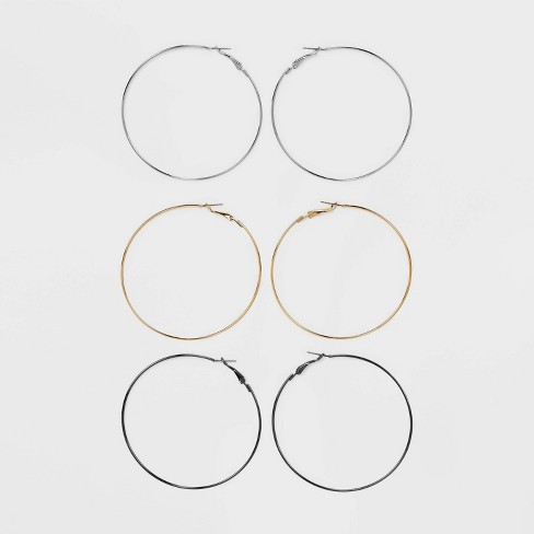 Open Graduated Size Hoop Earring Set 3ct - Wild Fable™ Gold