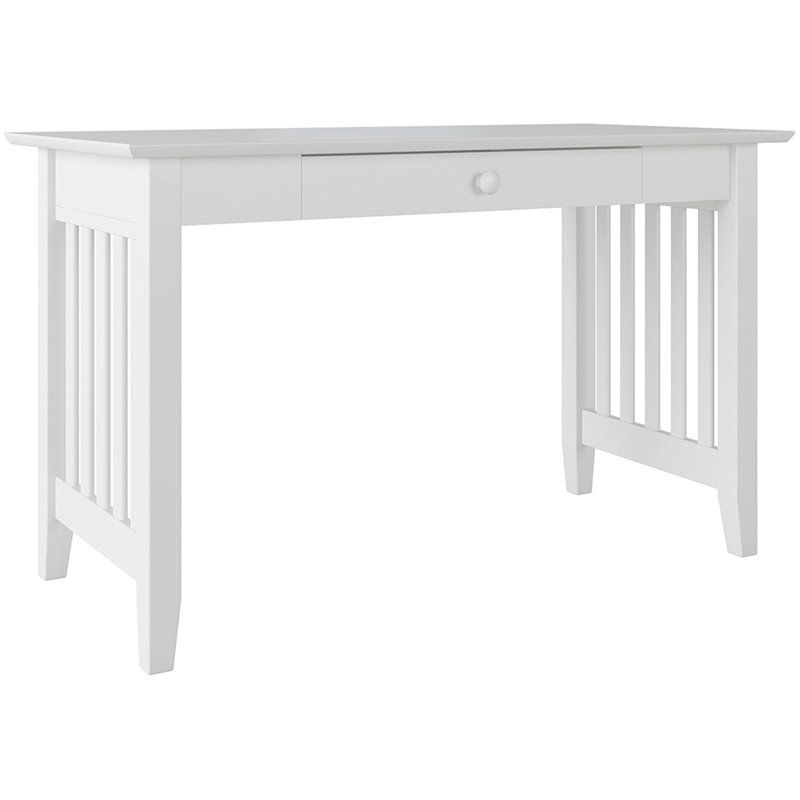 AFI Mission Solid Wood Writing Office Desk with Elegant Felt Drawer in White, 1 of 7