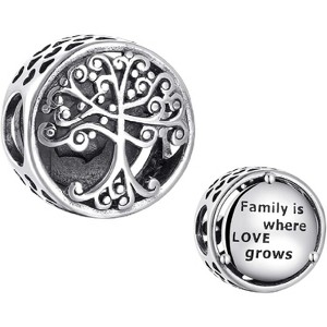 Sterling Silver Family Tree Charm Bead - Inspirational Quote Pendant for Bracelets & Necklaces - 1 of 4