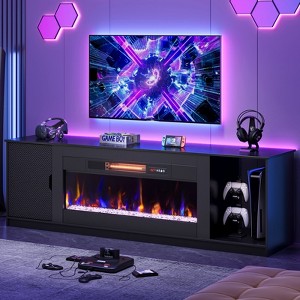 Bestier 70" LED Modern Fireplace TV Stand for TVs Up to 80", PS5 Gaming TV Console Table with 36" Fireplace & Cabinet for Living Room - 1 of 4