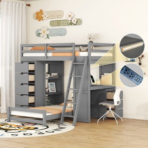 Grungis Twin over Twin Loft Bed with LED Light and USB Port,Bunk Bed with Drawers and Shelves and Desk,Loft and Bunk Bed for Bedroom - 1 of 4