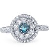 Pompeii3 1 5/8ct Blue Diamond Double Halo Vintage Engagement Ring 14K White Gold - 2 of 4