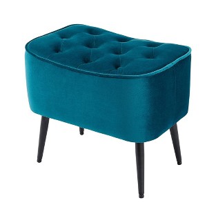 BirdRock Home Tufted Curve Ottoman - Velvet Foot Stool - Teal - 1 of 2