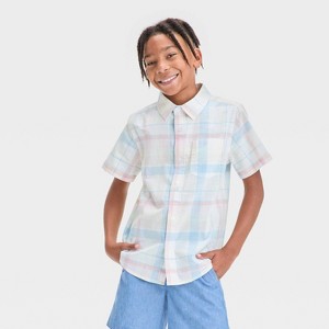 Boys' Short Sleeve Plaid Poplin Button-Down Shirt - Cat & Jack™ - 1 of 3