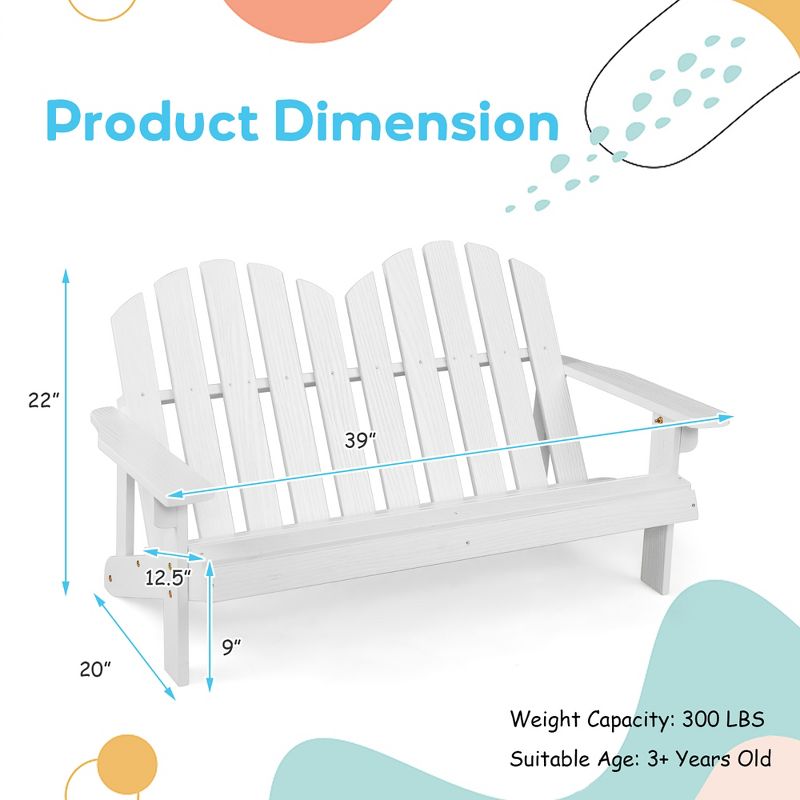Costway 2 Person Adirondack Chair Kid Solid Wood Loveseat Backrest Arm Rest Patio Coffee/White, 3 of 10