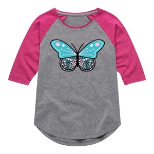 Girls' - Instant Message - Flower Butterfly Shirt Tail Raglan Graphic T-shirt - 1 of 3