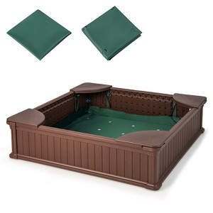 Safstar Kids Outdoor Sandbox 48.5" x 48.5" x 12.5" Large HDPE Sandpit with Oxford Cover - 1 of 4