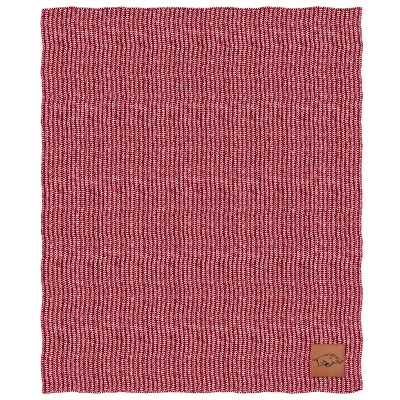 NCAA Arkansas Razorbacks Two- Tone Sweater Knit Throw Blanket with Faux Leather Logo Patch