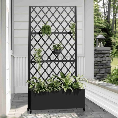 Lirago 6 ft. H x 3 ft. W Metal Planter Box privacy screen Garden Bed with Trellis and Wheels Black