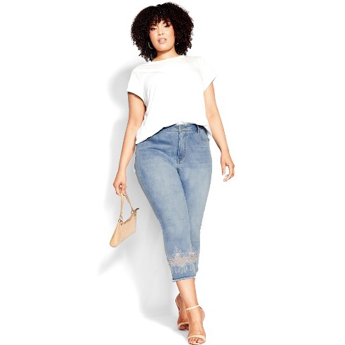 AVENUE | Women's Plus Size Jean Nava Detail Crop - Light Wash - 14W