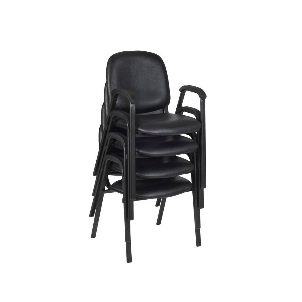 Photos - Computer Chair 4pk Ace Vinyl Guest Stacking Chairs with Arms Midnight Black - Regency