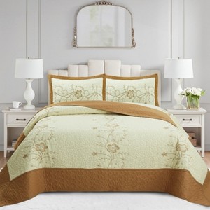 Marcielo 3 PCS Queen Size Embroidery Quilt Bedspread Set - 1 of 4