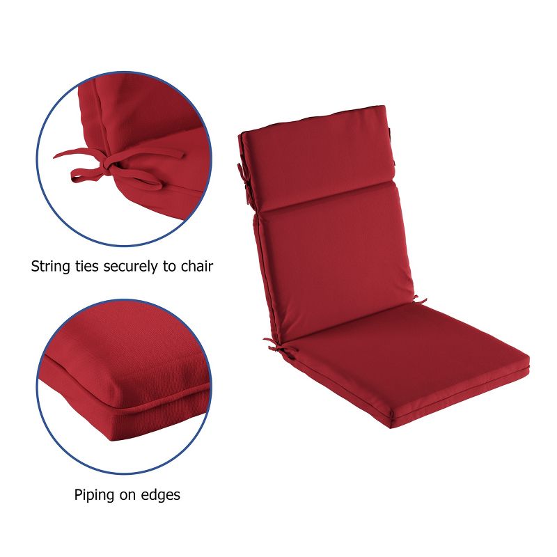 High-Back Patio Chair Cushion for Outdoor Furniture, Adirondack, Rocking or Dining Chairs Red Mildew & UV Resistant Fabric with Piping & Ties by LHC, 3 of 8