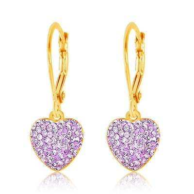 Chanteur Hypoallergenic Kids Jewelry Accessories Heart Purple Crystal Yellow Gold Brass Plating Earrings leverback is made from 925 Sterling silver