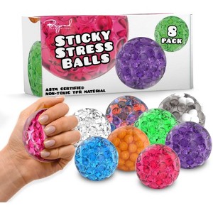 Sticky Stress Balls – 8pk Squishy Colorful Fidget Toys – Ceiling & Wall Sticky Balls for Stress Relief, Anxiety, and Party Fun - 1 of 3