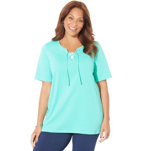 Catherines Women's Plus Size Suprema Lace-Up Tee - 1 of 4
