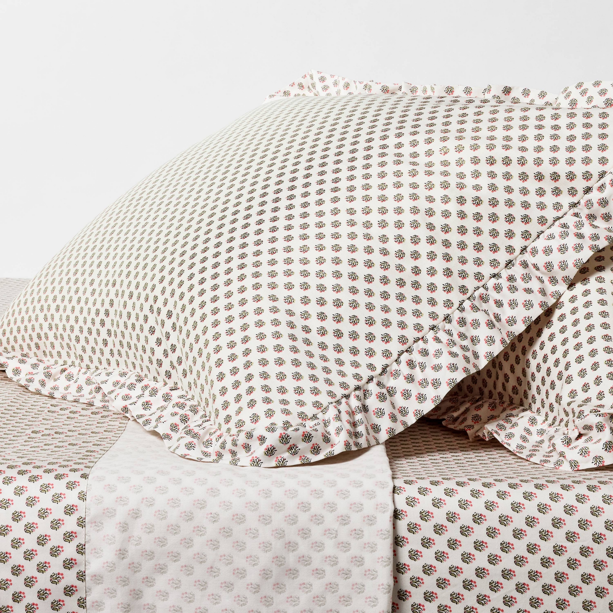Queen 310 Thread Count Teen Block Print Ruffle Sheet Set Pink/Cream - Threshold™ designed with Studio McGee