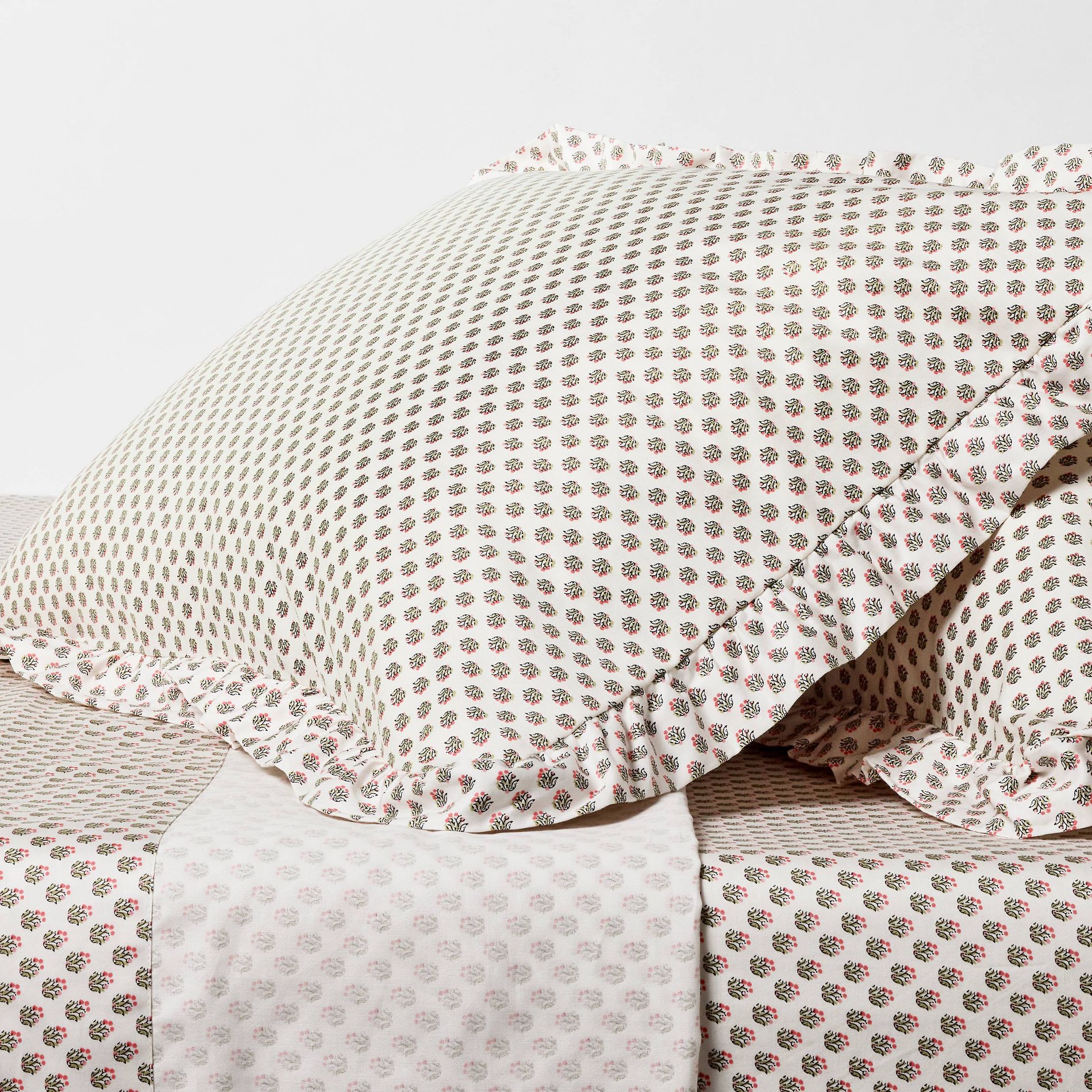 310 Thread Count Teen Block Print Ruffle Sheet Set Pink/Cream - Threshold™ designed with Studio McGee