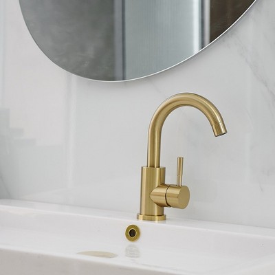 Brushed Gold Single Handle Bathroom Faucet with Swivel Spout