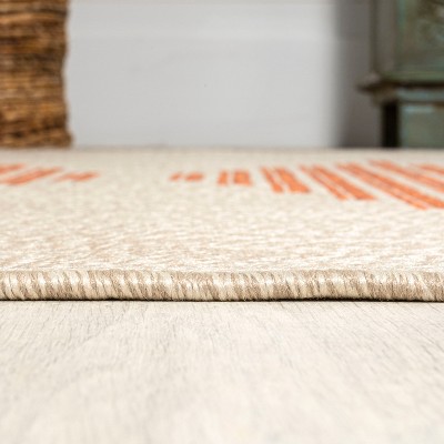 Beige and Orange Striped Synthetic Indoor/Outdoor Rug