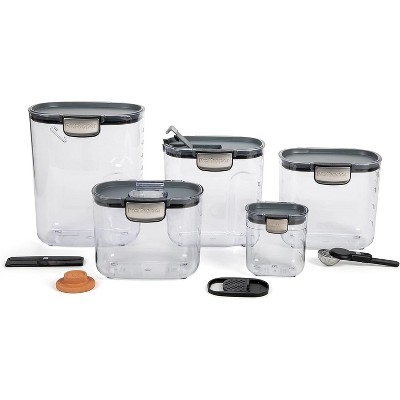 9-PC Airtight Food Storage Set, Clear Plastic Canisters with Magnetic Accessories (Grey)