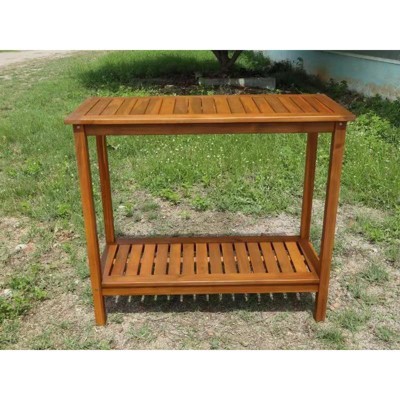 CAVINAS Acacia Wood Patio Table,42" Outdoor Side Table with Slatted Design,Multi-Purpose Patio End Table for Indoor,Outdoor